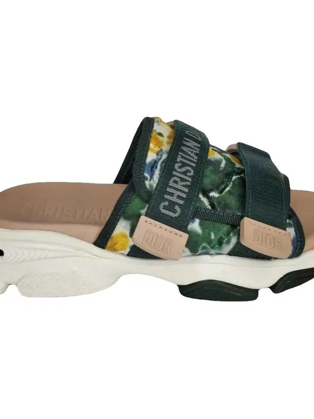 Dior Green Floral Two-Strap Logo Slide
